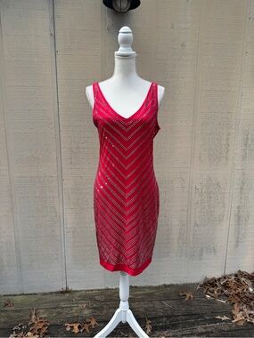 Cache Red Beaded Mini Dress